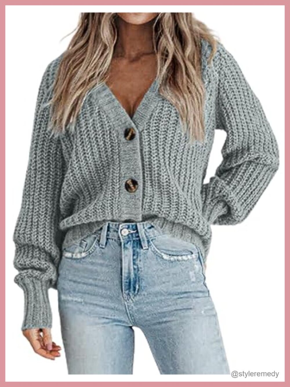 Women's Chunky Knit Cardigan Long Sleeve V-Neck Button Down Fall Sweater